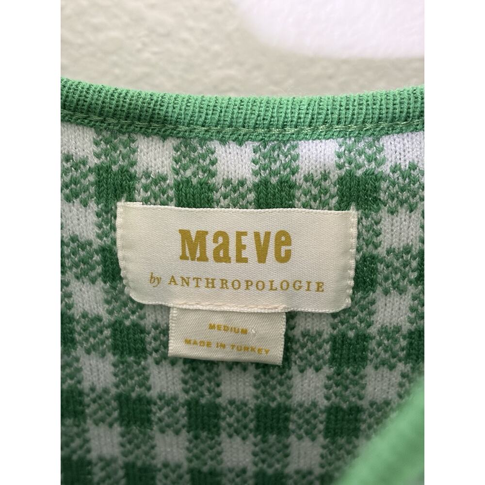 Anthropologie Maeve Gingham Knit Mini Dress Green White Size Medium Cottagecore - Picture 4 of 6